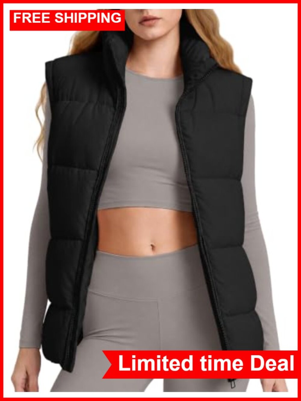 Women's Quilted Puffer Vest Sleeveless Zip-Up Warm Winter Coat